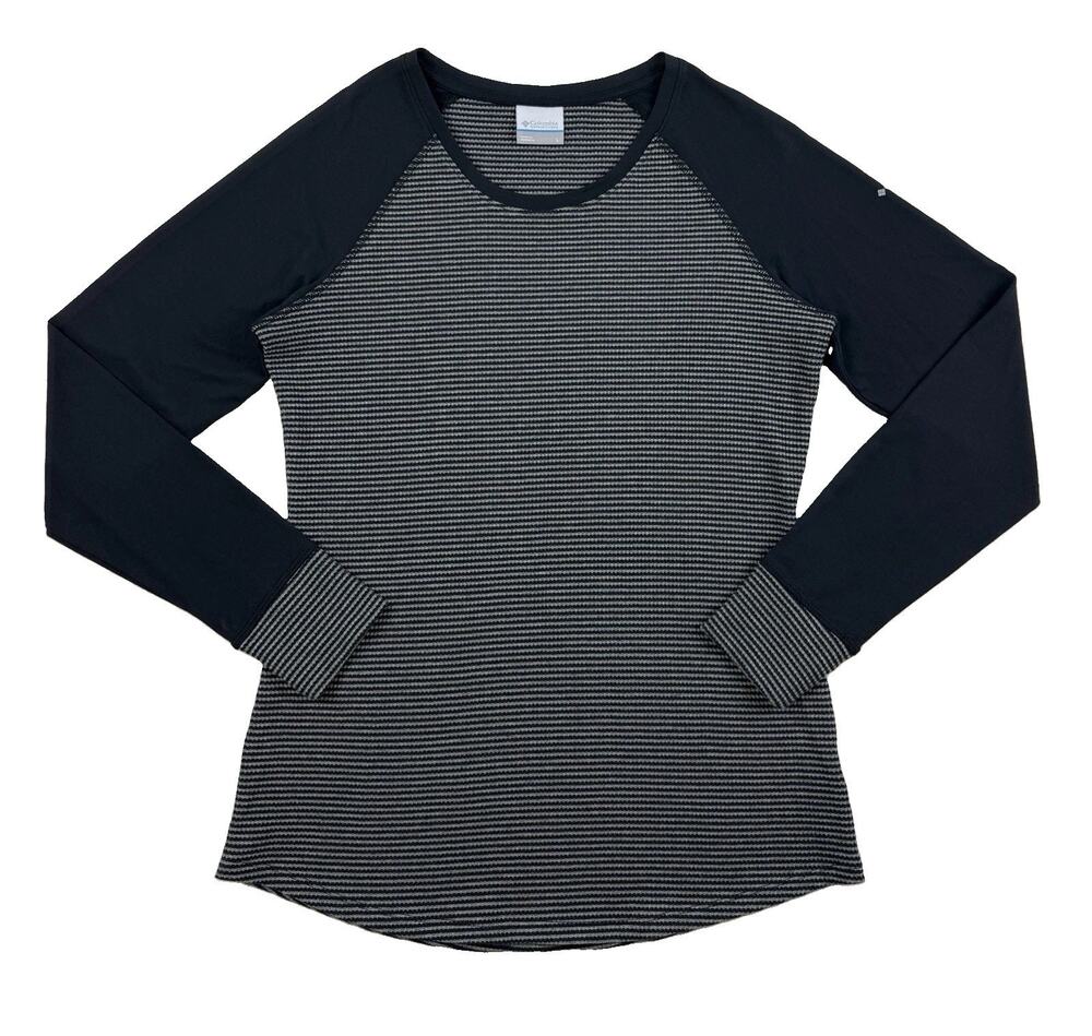 Columbia Top Omni-Wick LS Black Gray Waffle Performance Activewear Womens Large